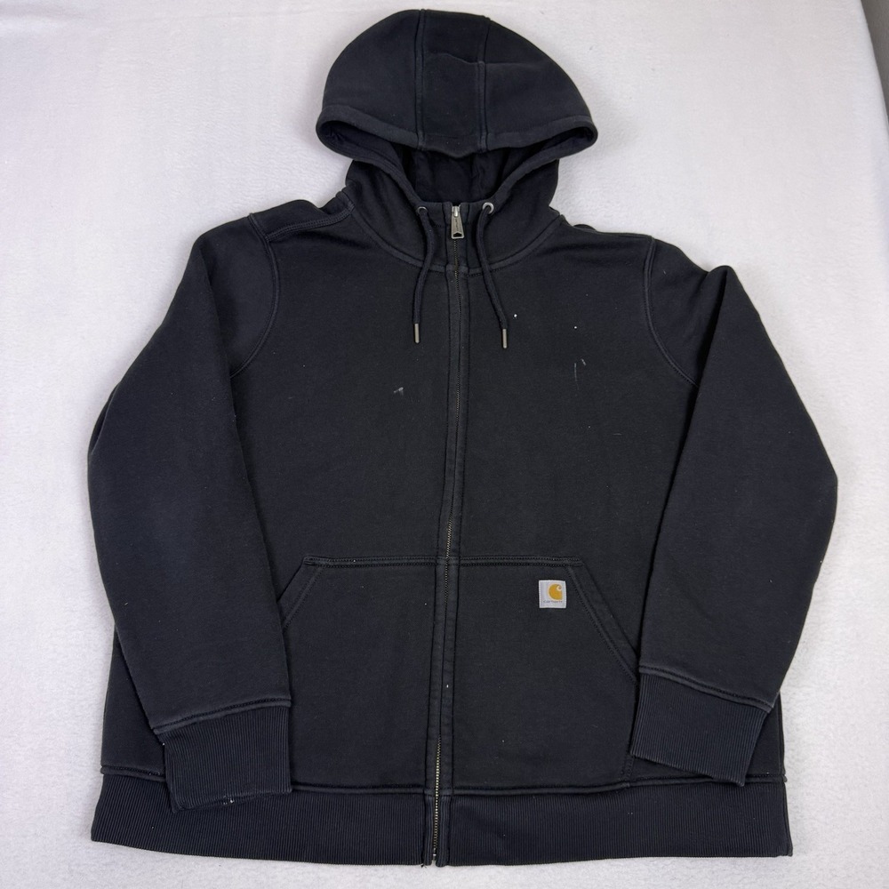 Carhartt Womens 2X Black Relaxed Fit Full Zip Hoodie Stained Sweatshirt